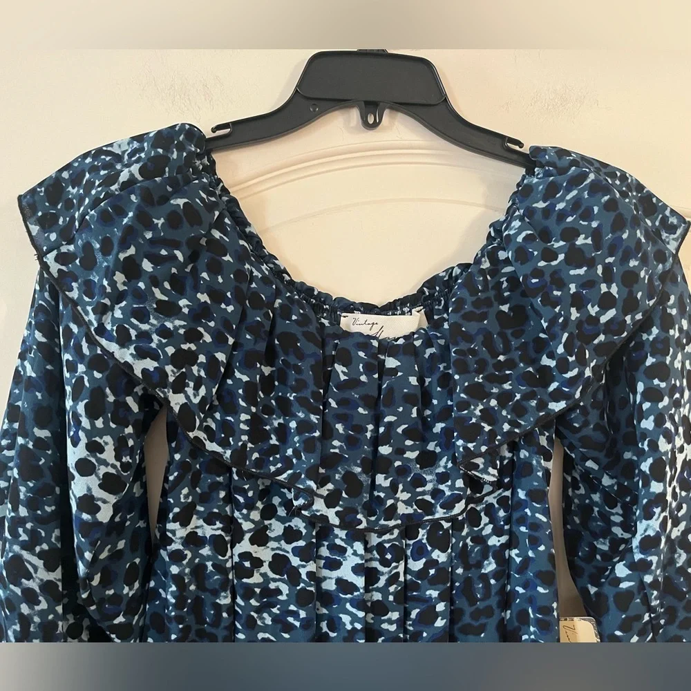 Vintage Havana Blue Patterned Women's Long Sleeve Flowy Blouse Size Medium - Picture 6 of 16